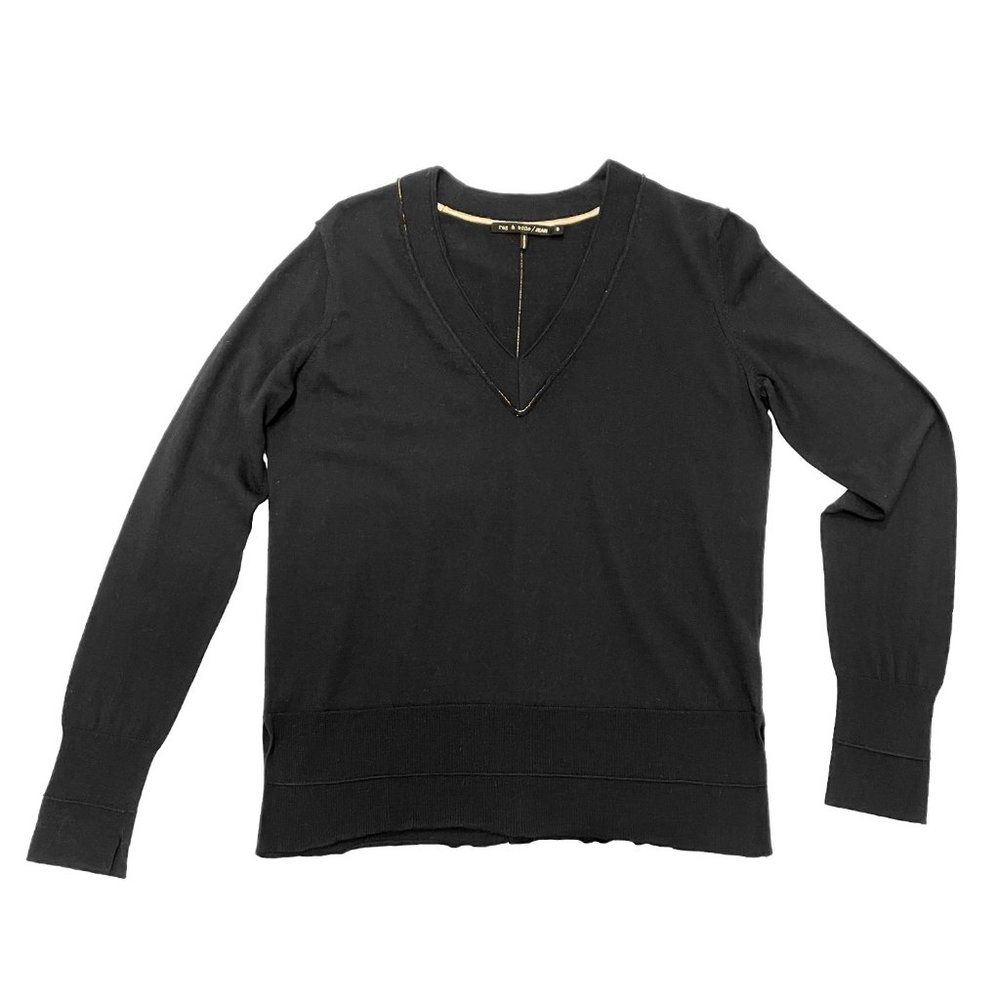 Rag & Bone/Jean Leanna V-Neck Wool Sweater - Black | Small